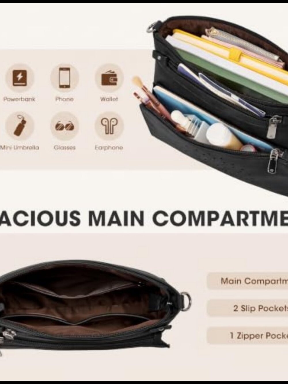 Water-Resistant Crossbody Bag PU Leather with Card Slots Adjustable Strap - Picture 3 of 6